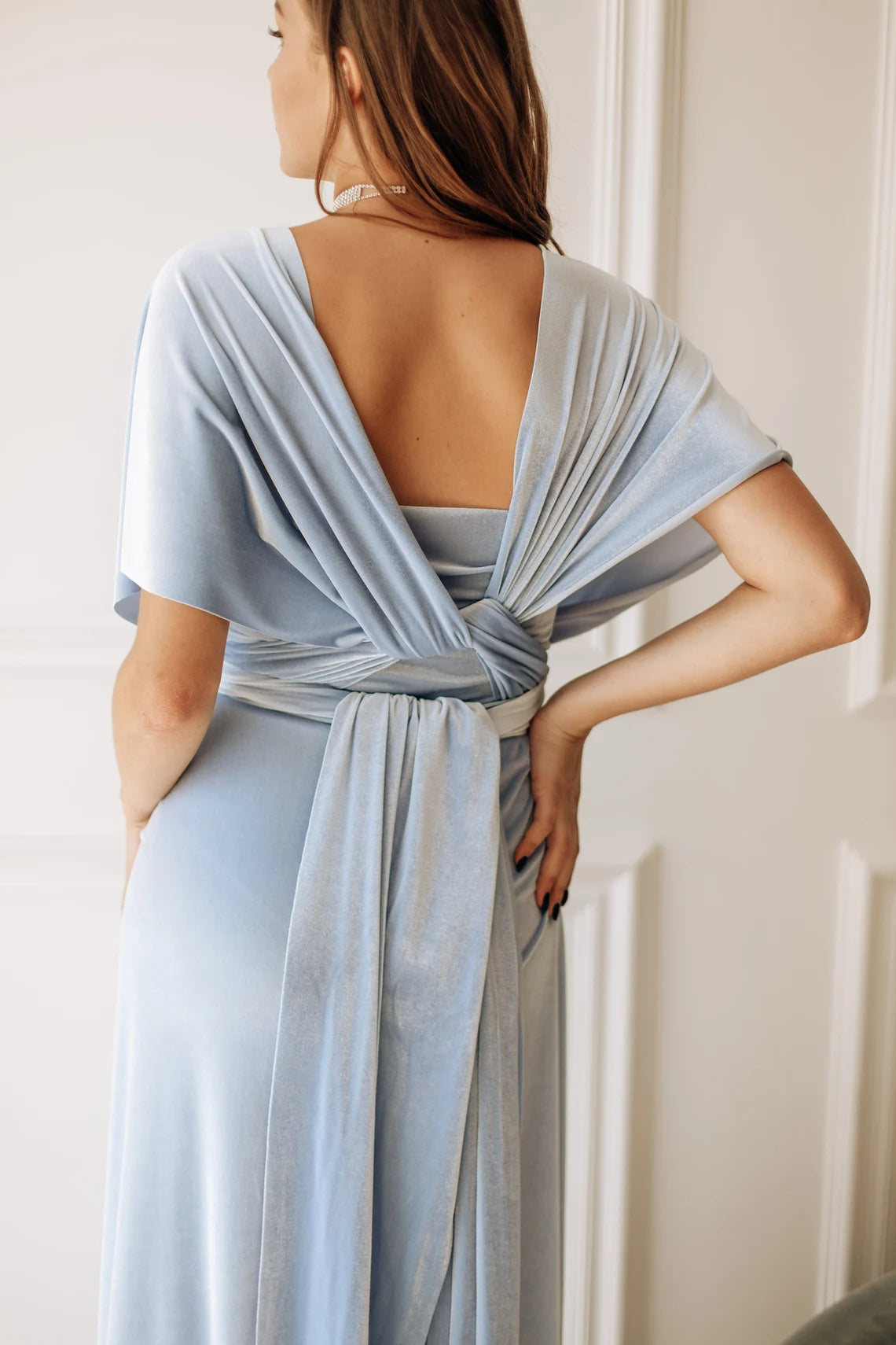 Elegante vestido de fiesta de terciopelo sin espalda con múltiples estilos, largo hasta el suelo